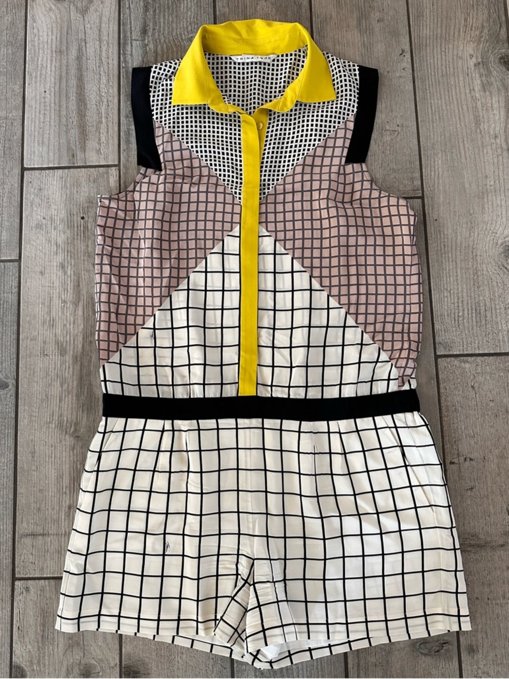 Trina Turk 100% Silk Yellow Geometric Romper Size Medium – Lined